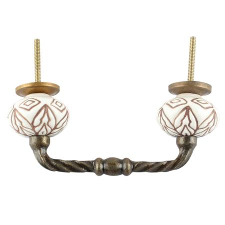 White amaryllis Floral Etched Ceramic Cut Bridge Handle